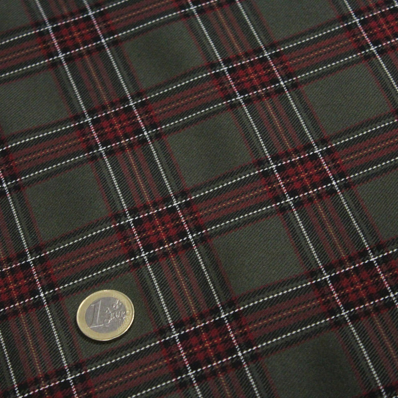 Tissu habillement Tartan carreaux motif traditionnel vert kaki noir et bordeaux - OEKO - TEX® - TissusPapi.com