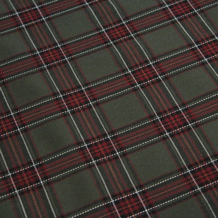 Tissu habillement Tartan carreaux motif traditionnel vert kaki noir et bordeaux - OEKO-TEX®