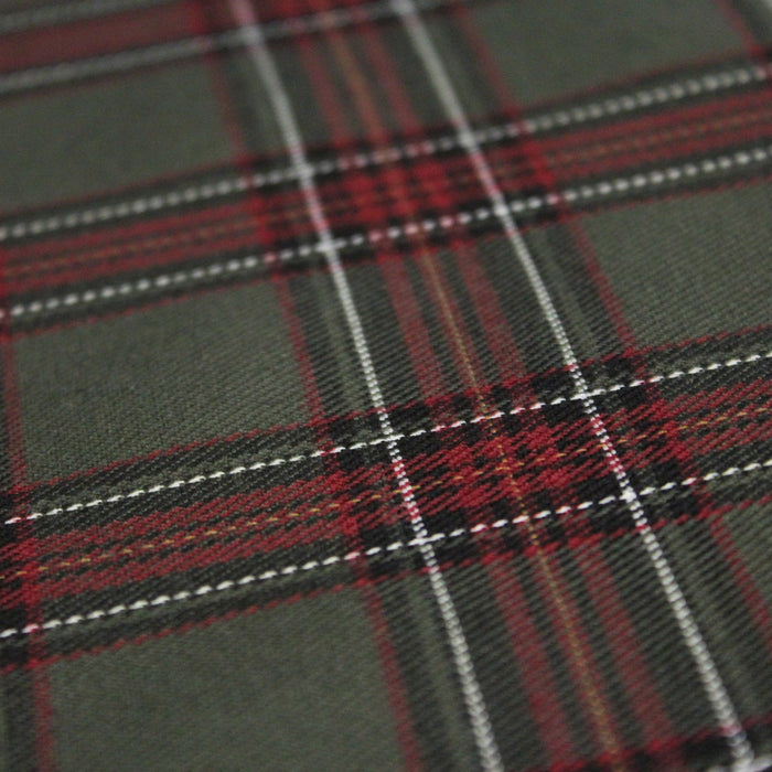 Tissu habillement Tartan carreaux motif traditionnel vert kaki noir et bordeaux - OEKO-TEX®