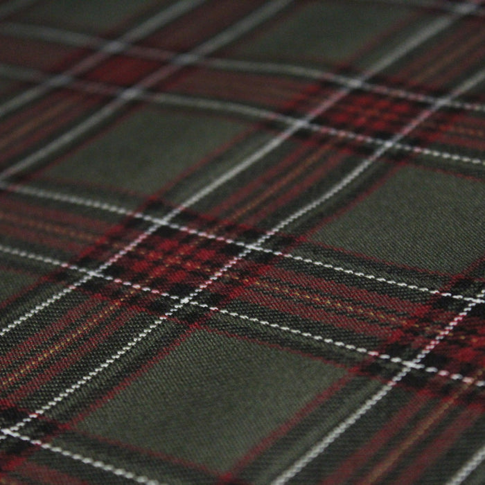 Tissu habillement Tartan carreaux motif traditionnel vert kaki noir et bordeaux - OEKO-TEX®