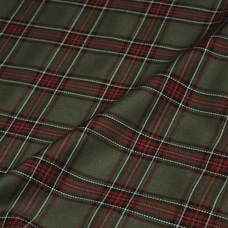 Tissu habillement Tartan carreaux motif traditionnel vert kaki noir et bordeaux - OEKO - TEX® - TissusPapi.com