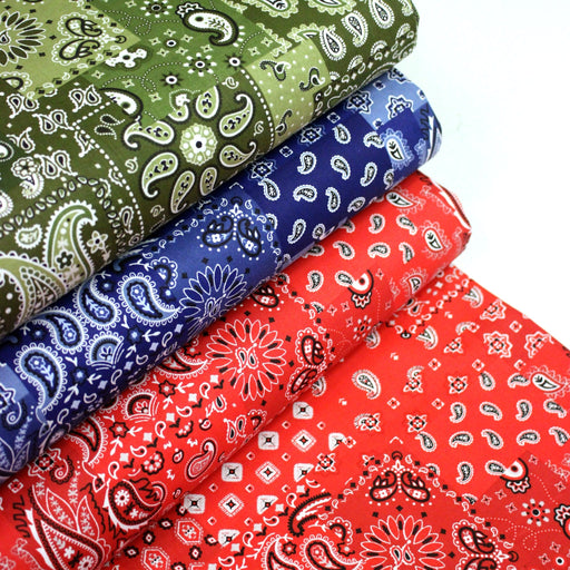 Tissu cotonnade, motif BANDANA paisley : rouge / bleu / vert - OEKO - TEX STANDARD 100 - TissusPapi.com