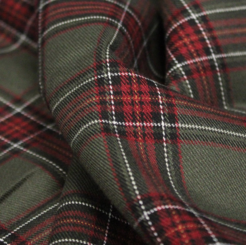 Tissu habillement Tartan carreaux motif traditionnel vert kaki noir et bordeaux - OEKO - TEX® - TissusPapi.com