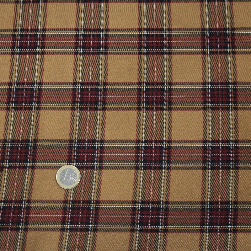 Tissu habillement Tartan carreaux motif traditionnel ocre, noir et bordeaux - OEKO - TEX® - TissusPapi.com
