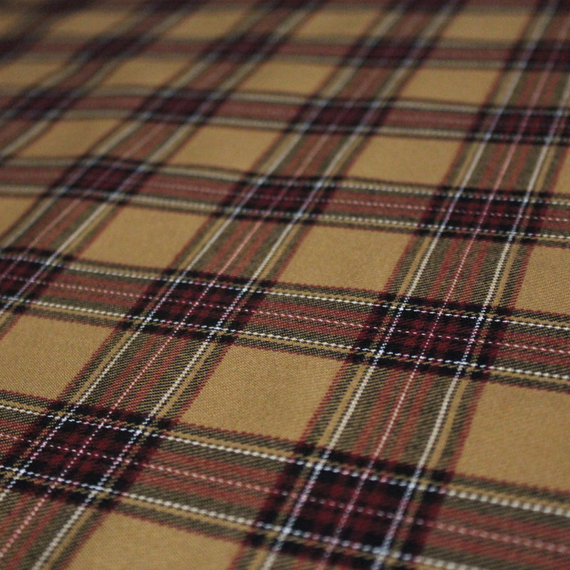 Tissu habillement Tartan carreaux motif traditionnel ocre, noir et bordeaux - OEKO - TEX® - TissusPapi.com