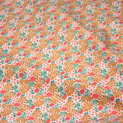 Tissu cotonnade fleuri SEVENTIES ocre rose vert - STANDARD 100 OEKO - TEX - TissusPapi.com