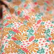 Tissu cotonnade fleuri SEVENTIES ocre rose vert - STANDARD 100 OEKO - TEX - TissusPapi.com