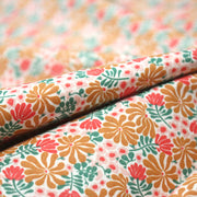 Tissu cotonnade fleuri SEVENTIES ocre rose vert - STANDARD 100 OEKO - TEX - TissusPapi.com