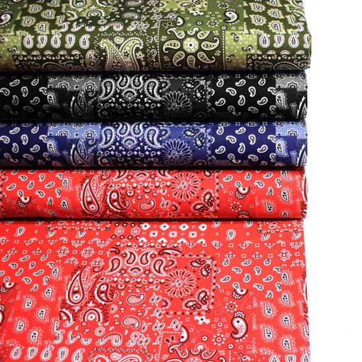 Tissu cotonnade, motif BANDANA paisley : rouge / bleu / vert / noir - OEKO - TEX STANDARD 100 - TissusPapi.com