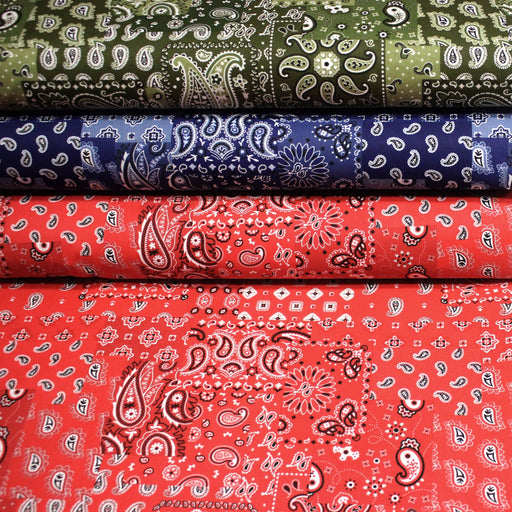 Tissu cotonnade, motif BANDANA paisley : rouge / bleu / vert - OEKO - TEX STANDARD 100 - TissusPapi.com
