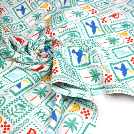 Tissu double gaze Palmiers, bananes et toucans - Collection SICILIA - STANDARD 100 OEKO - TEX - TissusPapi.com