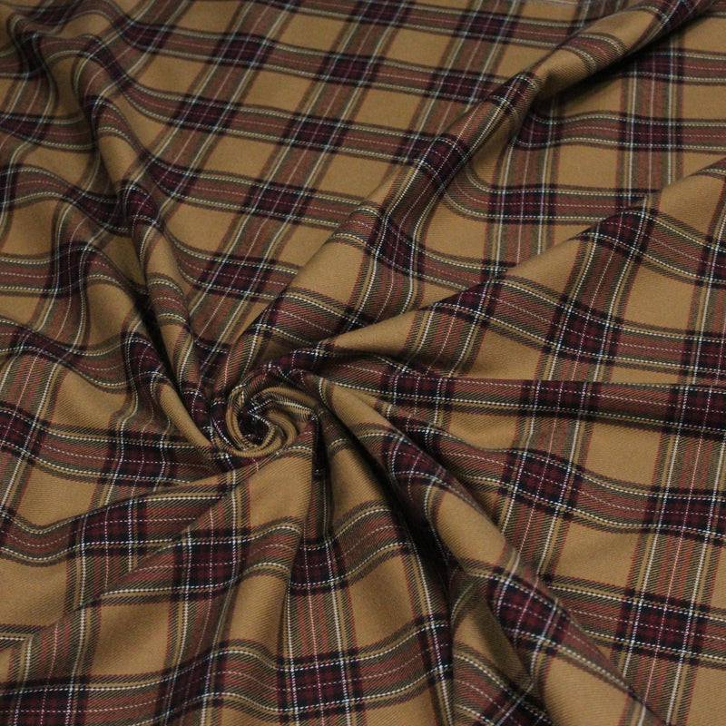 Tissu habillement Tartan carreaux motif traditionnel ocre, noir et bordeaux - OEKO - TEX® - TissusPapi.com