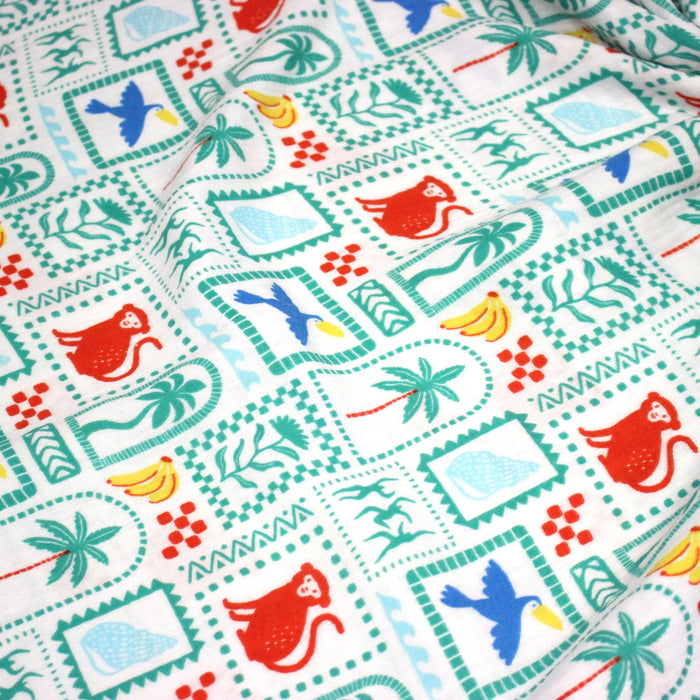 Tissu double gaze Palmiers, bananes et toucans - Collection SICILIA - STANDARD 100 OEKO - TEX - TissusPapi.com