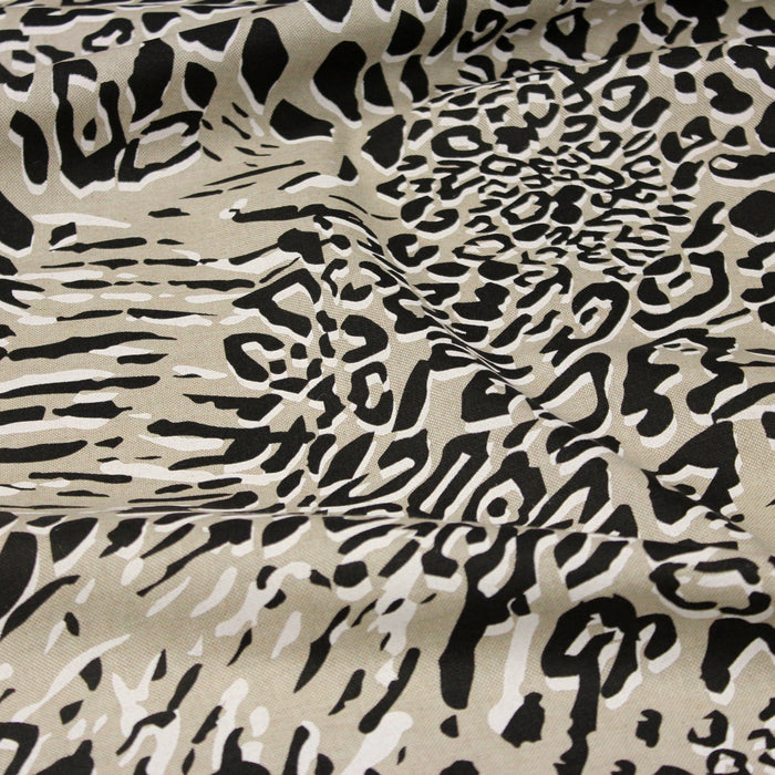Tissu de coton demi-natté lin et motif léopard noir & blanc
