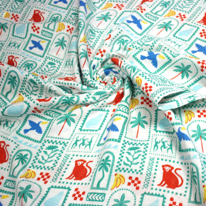 Tissu double gaze Palmiers, bananes et toucans - Collection SICILIA - STANDARD 100 OEKO - TEX - TissusPapi.com