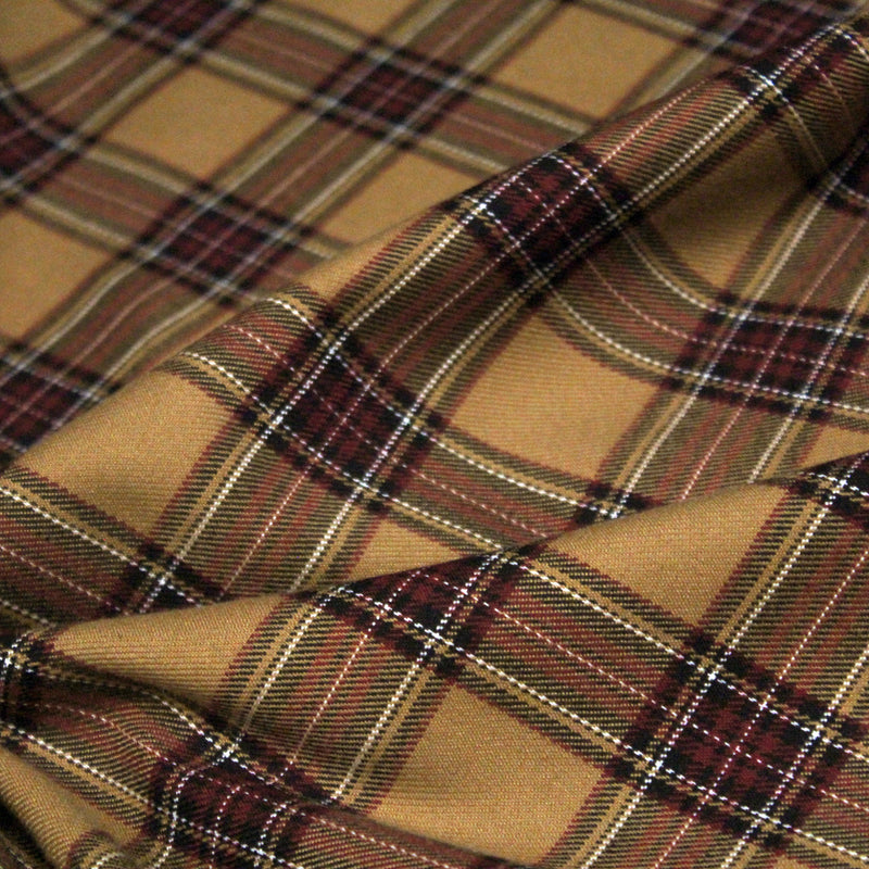Tissu habillement Tartan carreaux motif traditionnel ocre, noir et bordeaux - OEKO - TEX® - TissusPapi.com