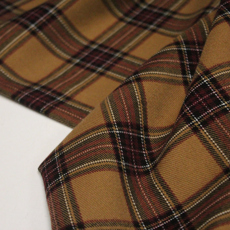 Tissu habillement Tartan carreaux motif traditionnel ocre, noir et bordeaux - OEKO - TEX® - TissusPapi.com