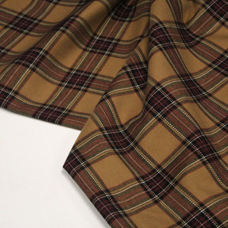 Tissu habillement Tartan carreaux motif traditionnel ocre, noir et bordeaux - OEKO - TEX® - TissusPapi.com