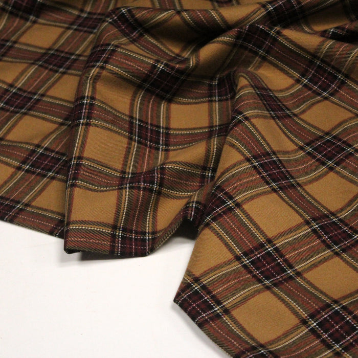 Tissu habillement Tartan carreaux motif traditionnel ocre, noir et bordeaux - OEKO-TEX®
