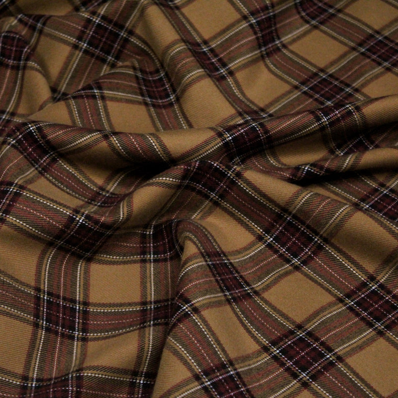 Tissu habillement Tartan carreaux motif traditionnel ocre, noir et bordeaux - OEKO - TEX® - TissusPapi.com