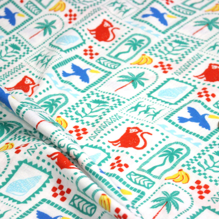 Tissu double gaze Palmiers, bananes et toucans - Collection SICILIA - STANDARD 100 OEKO - TEX - TissusPapi.com