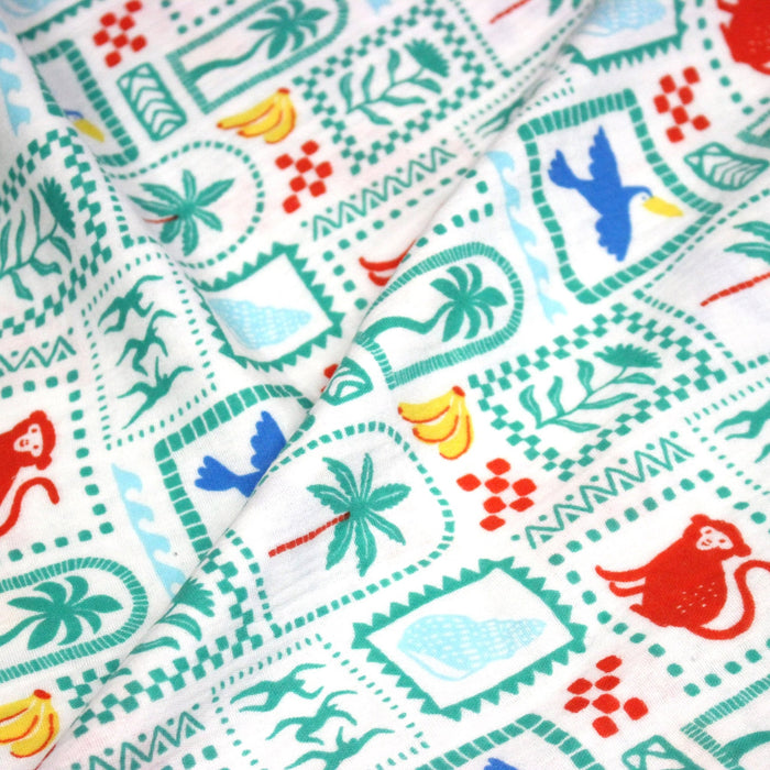 Tissu double gaze Palmiers, bananes et toucans - Collection SICILIA - STANDARD 100 OEKO - TEX - TissusPapi.com