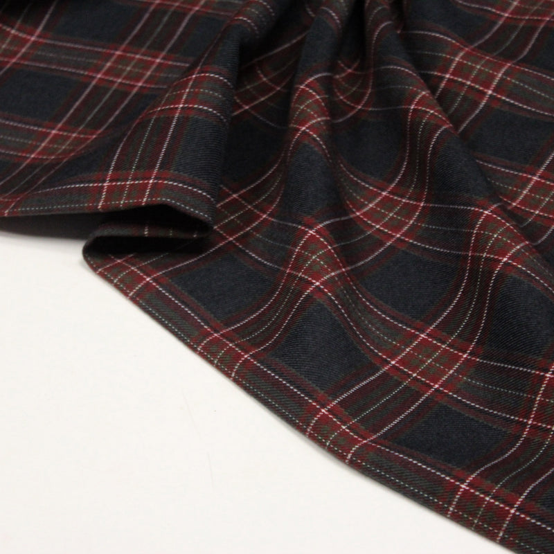 Tissu habillement Tartan carreaux motif traditionnel bleu marine et bordeaux - OEKO - TEX® - TissusPapi.com
