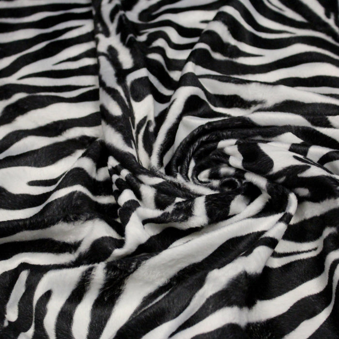 Tissu Velours imprimé motif ZEBRE : noir & blanc cassé