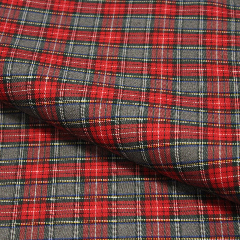 Tissu habillement Tartan carreaux motif traditionnel rouge, vert et gris - OEKO - TEX® - TissusPapi.com