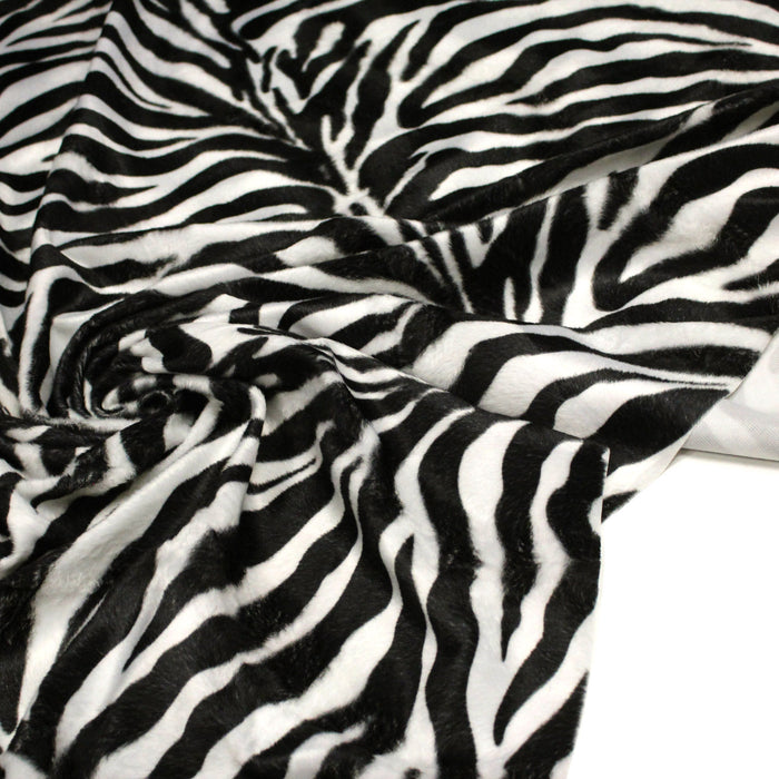 Tissu Velours imprimé motif ZEBRE : noir & blanc cassé