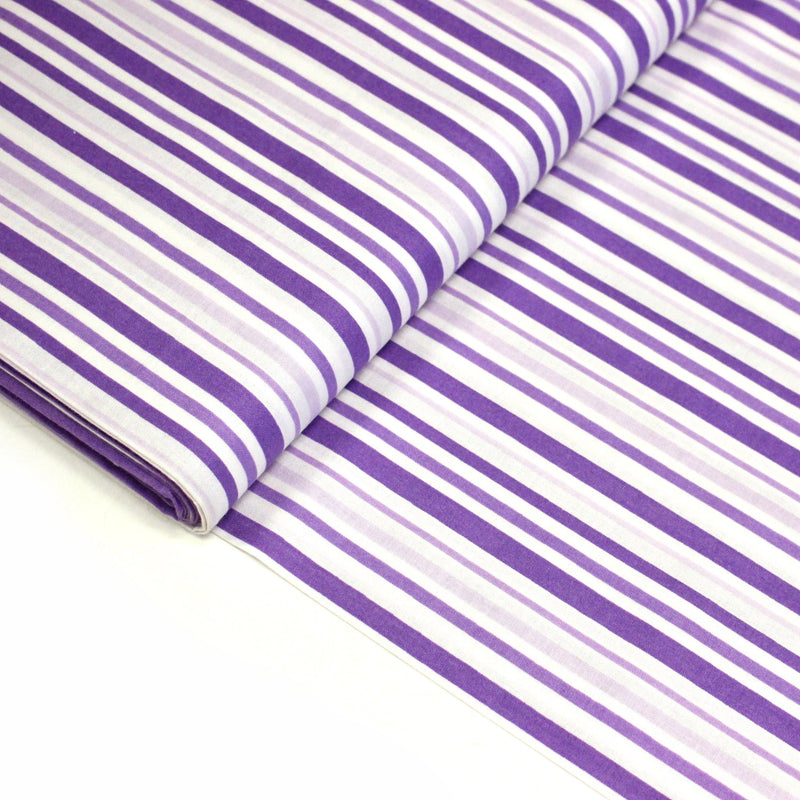 Tissu cotonnade aux rayures violettes, parme, blanches - TissusPapi.com