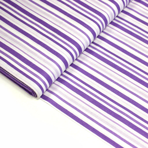 Tissu cotonnade aux rayures violettes, parme, blanches - TissusPapi.com