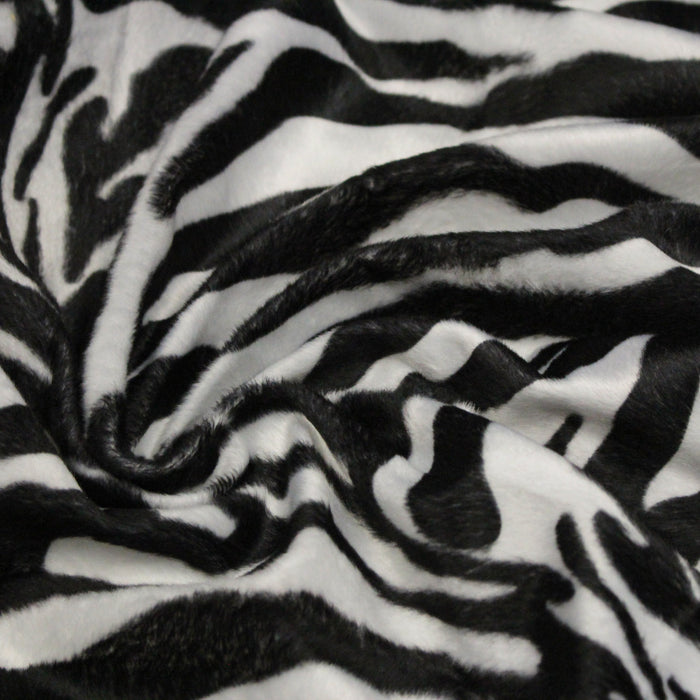 Tissu Velours imprimé motif ZEBRE : noir & blanc cassé