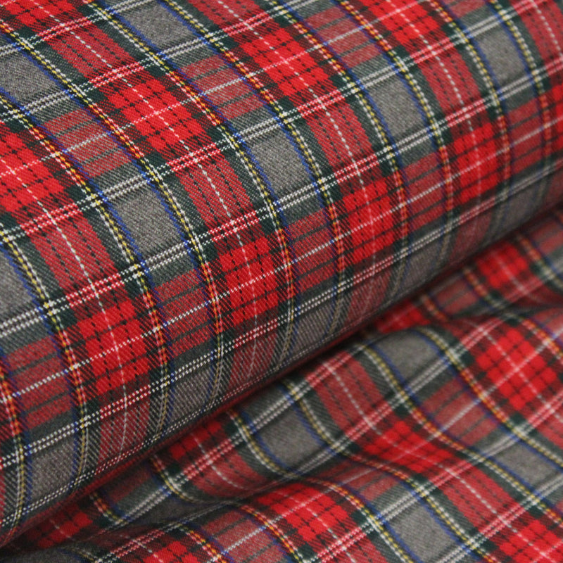 Tissu habillement Tartan carreaux motif traditionnel rouge, vert et gris - OEKO - TEX® - TissusPapi.com