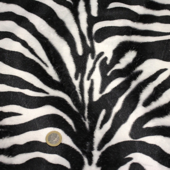Tissu Velours imprimé motif ZEBRE : noir & blanc cassé
