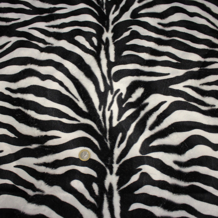 Tissu Velours imprimé motif ZEBRE : noir & blanc cassé