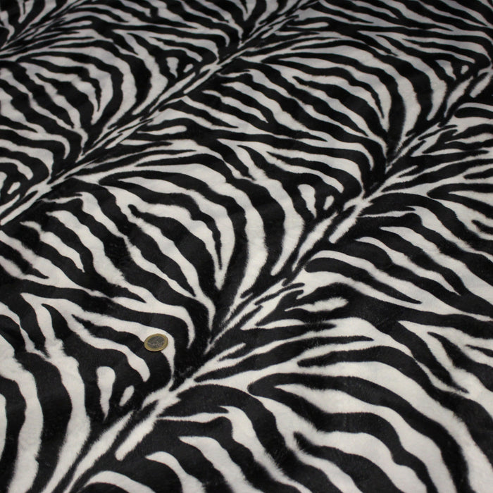 Tissu Velours imprimé motif ZEBRE : noir & blanc cassé