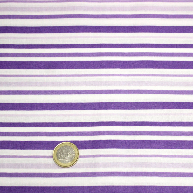 Tissu cotonnade aux rayures violettes, parme, blanches - TissusPapi.com