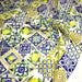 Tissu gabardine coton imprimée motif carreaux de faïence bleus et citrons jaunes - ON DESTOCKE ! - TissusPapi.com