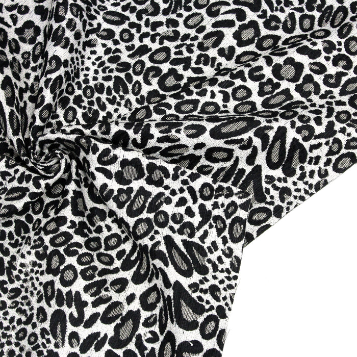 Tissu jacquard motif Léopard noir blanc et gris argenté (motif recto verso négatif)