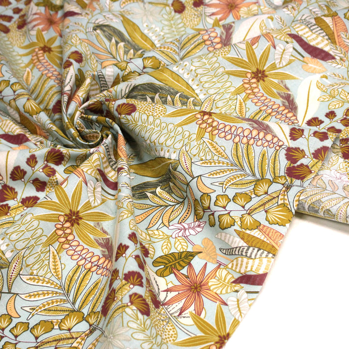 Tissu cotonnade TROPIQUES SEVENTIES, fleuri rouille vert ocre - OEKO-TEX STANDARD 100