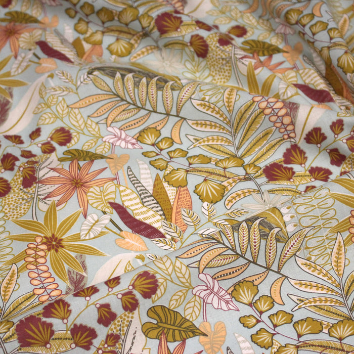 Tissu cotonnade TROPIQUES SEVENTIES, fleuri rouille vert ocre - OEKO-TEX STANDARD 100