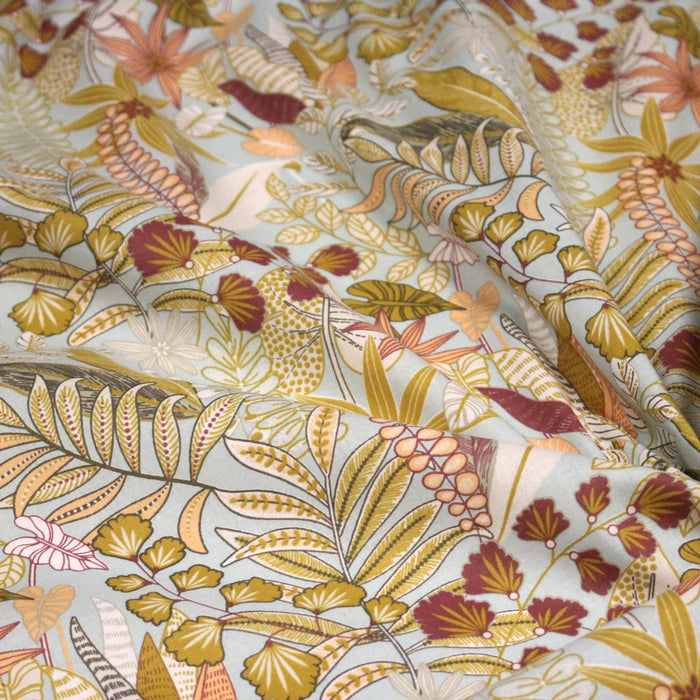 Tissu cotonnade TROPIQUES SEVENTIES, fleuri rouille vert ocre - OEKO-TEX STANDARD 100