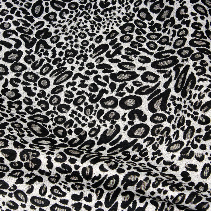 Tissu jacquard motif Léopard noir blanc et gris argenté (motif recto verso négatif)