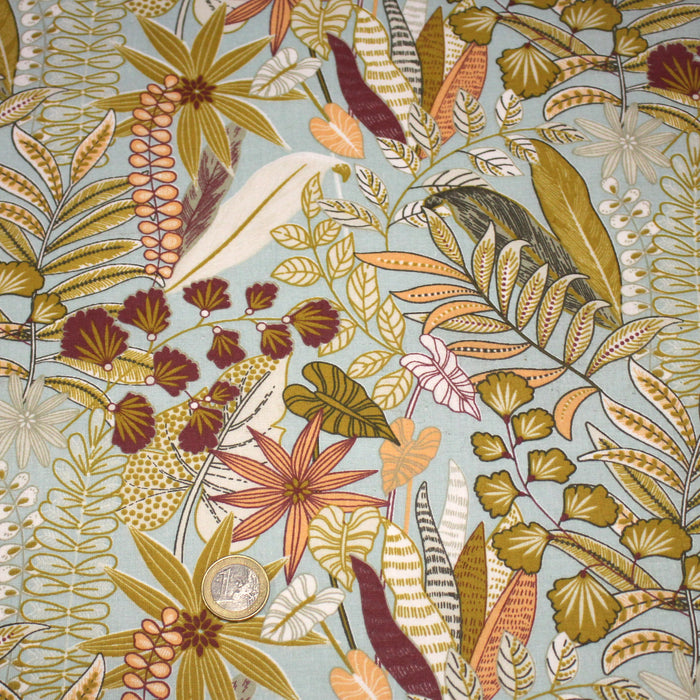Tissu cotonnade TROPIQUES SEVENTIES, fleuri rouille vert ocre - OEKO-TEX STANDARD 100