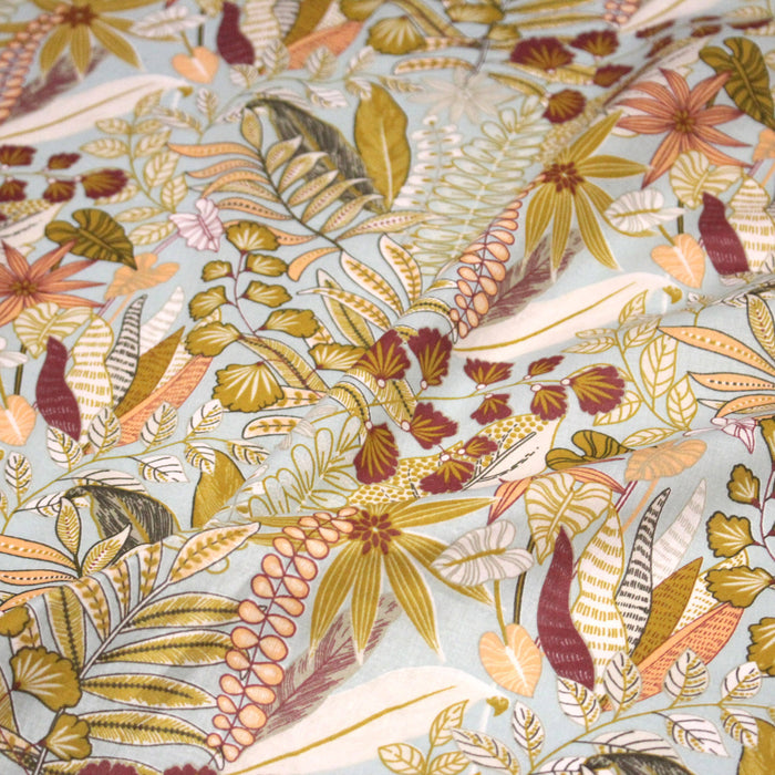 Tissu cotonnade TROPIQUES SEVENTIES, fleuri rouille vert ocre - OEKO-TEX STANDARD 100
