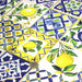Tissu gabardine coton imprimée motif carreaux de faïence bleus et citrons jaunes - ON DESTOCKE ! - TissusPapi.com