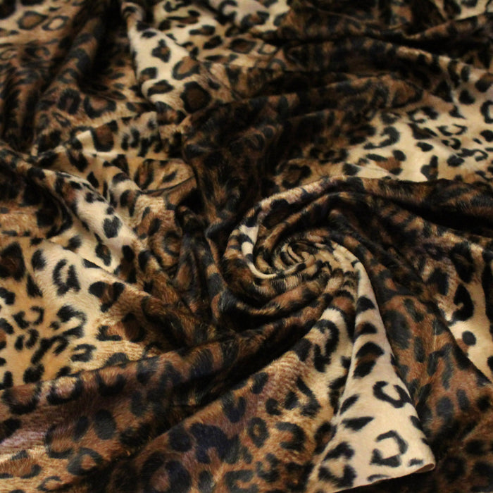 Tissu Velours imprimé motif LEOPARD aux couleurs fauves