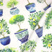 Tissu gabardine coton imprimée Citrons & citronniers, pots faïence bleue - ON DESTOCKE ! - TissusPapi.com