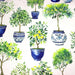 Tissu gabardine coton imprimée Citrons & citronniers, pots faïence bleue - ON DESTOCKE ! - TissusPapi.com